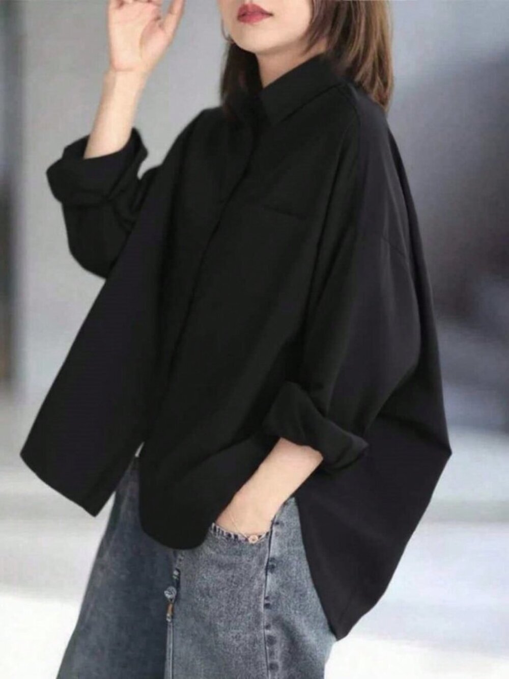 Black Casual Women's Long Sleeve Lapel Shirt